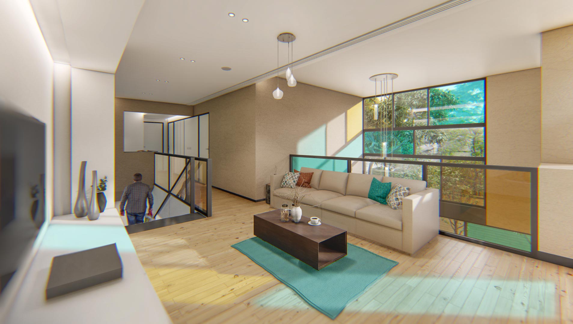 render of first floor living room, sanjabi villa project