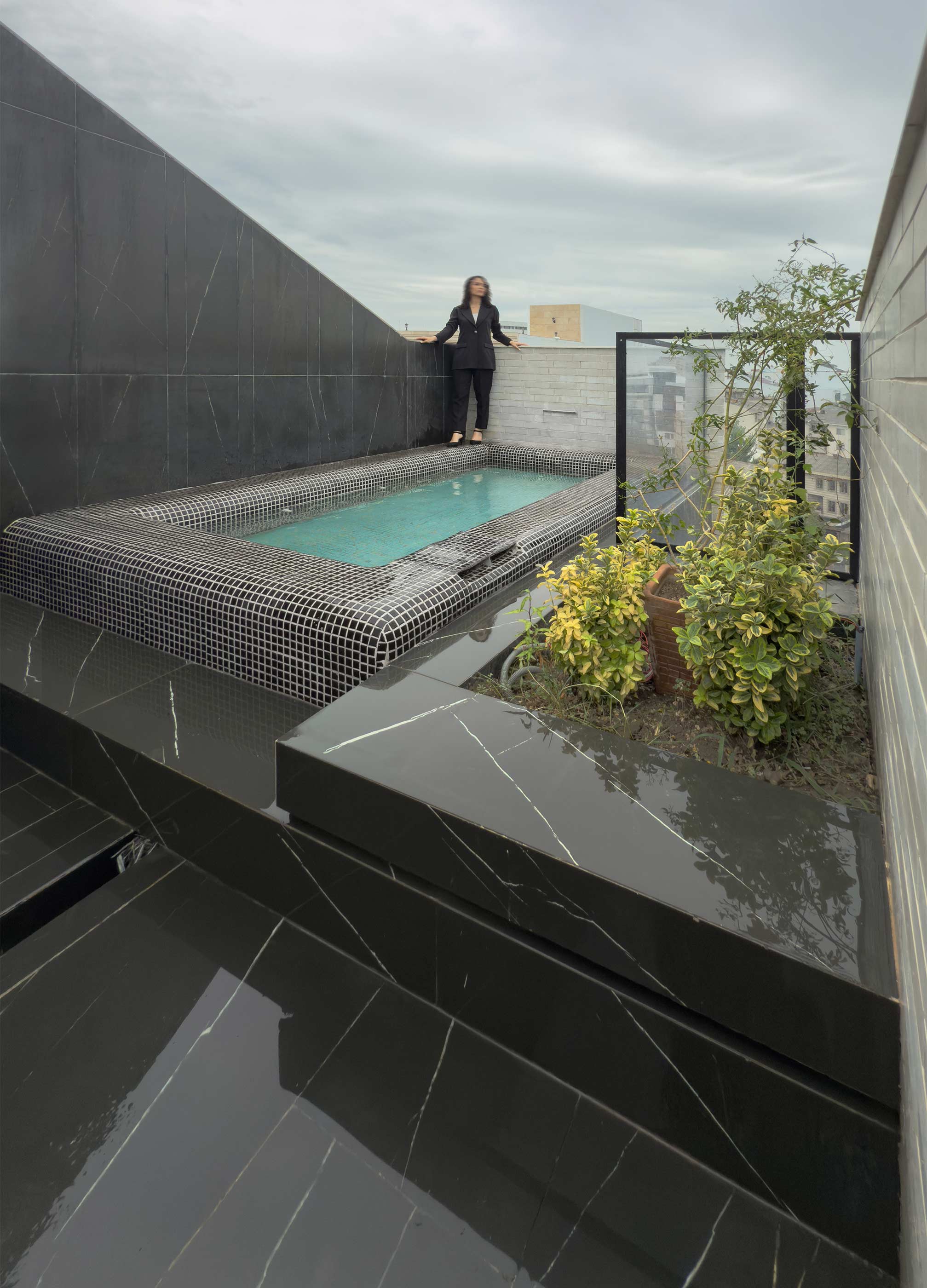 the roof top pool, the Jameh-Chin (Pleated Veil) Apartment,100 St, Rasht, Iran