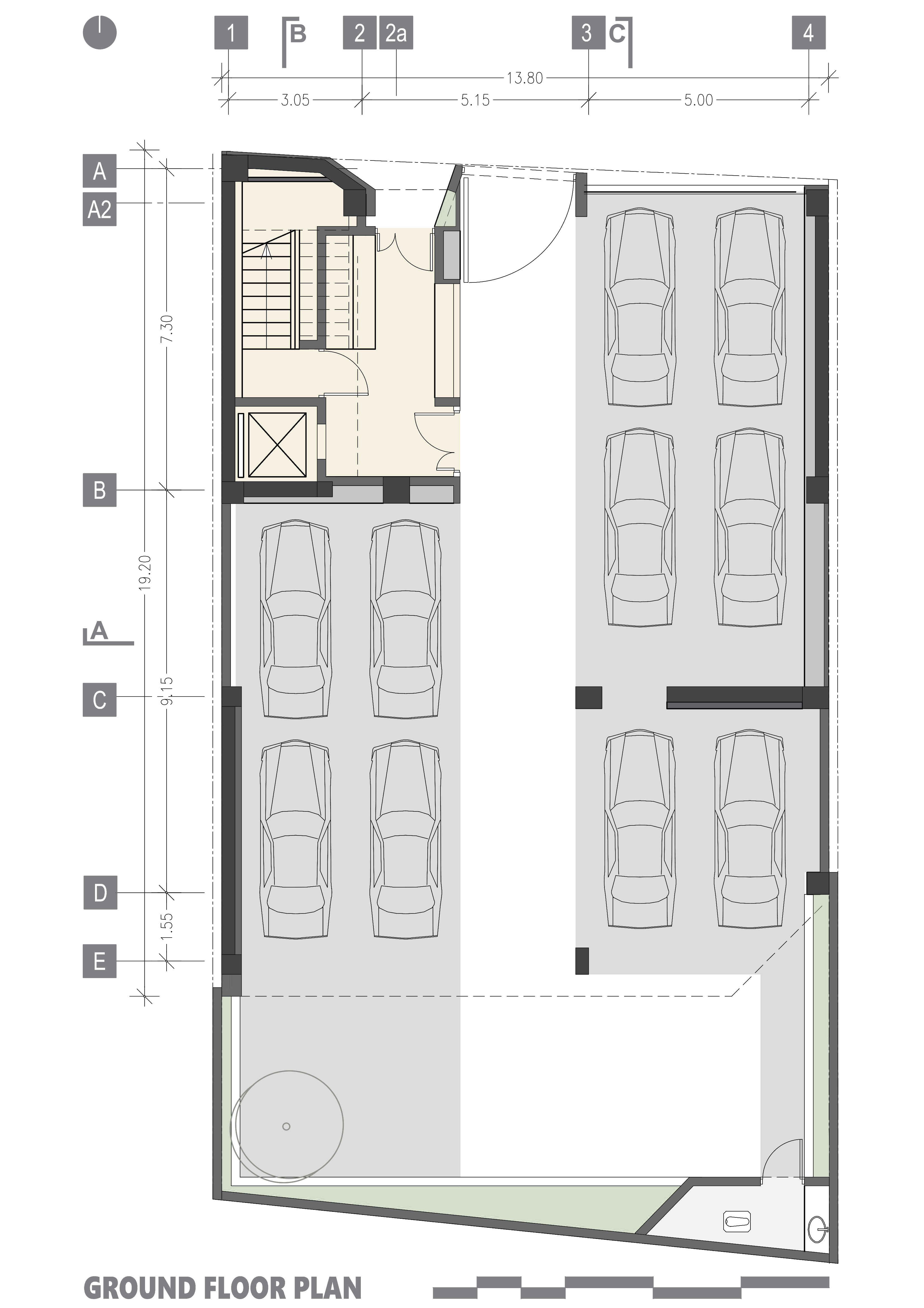 ground floor plan, the Jameh-Chin (Pleated Veil) Apartment,100 St, Rasht, Iran