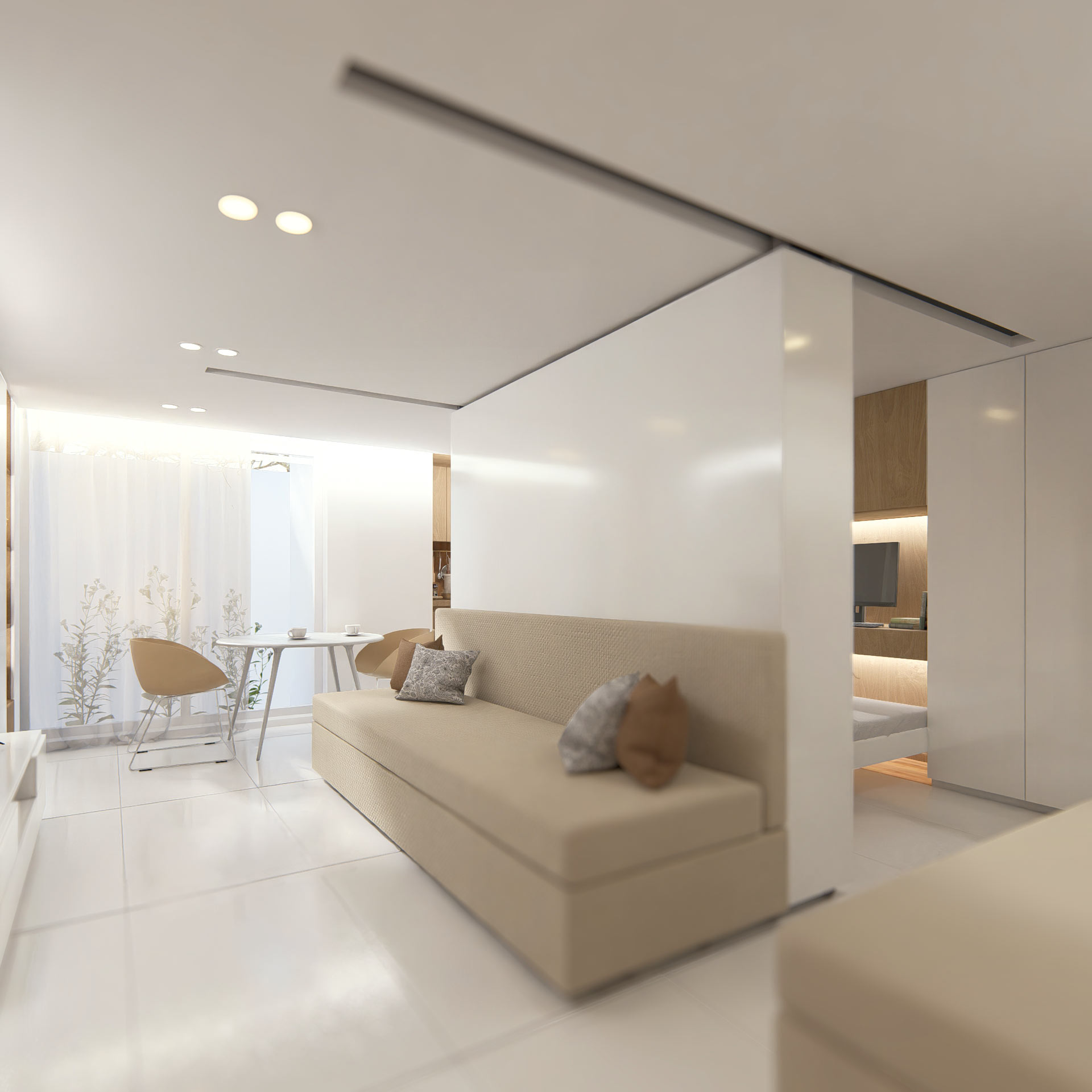 render 1 - mode 2: bed time , Tiny Home that Morphs to moments