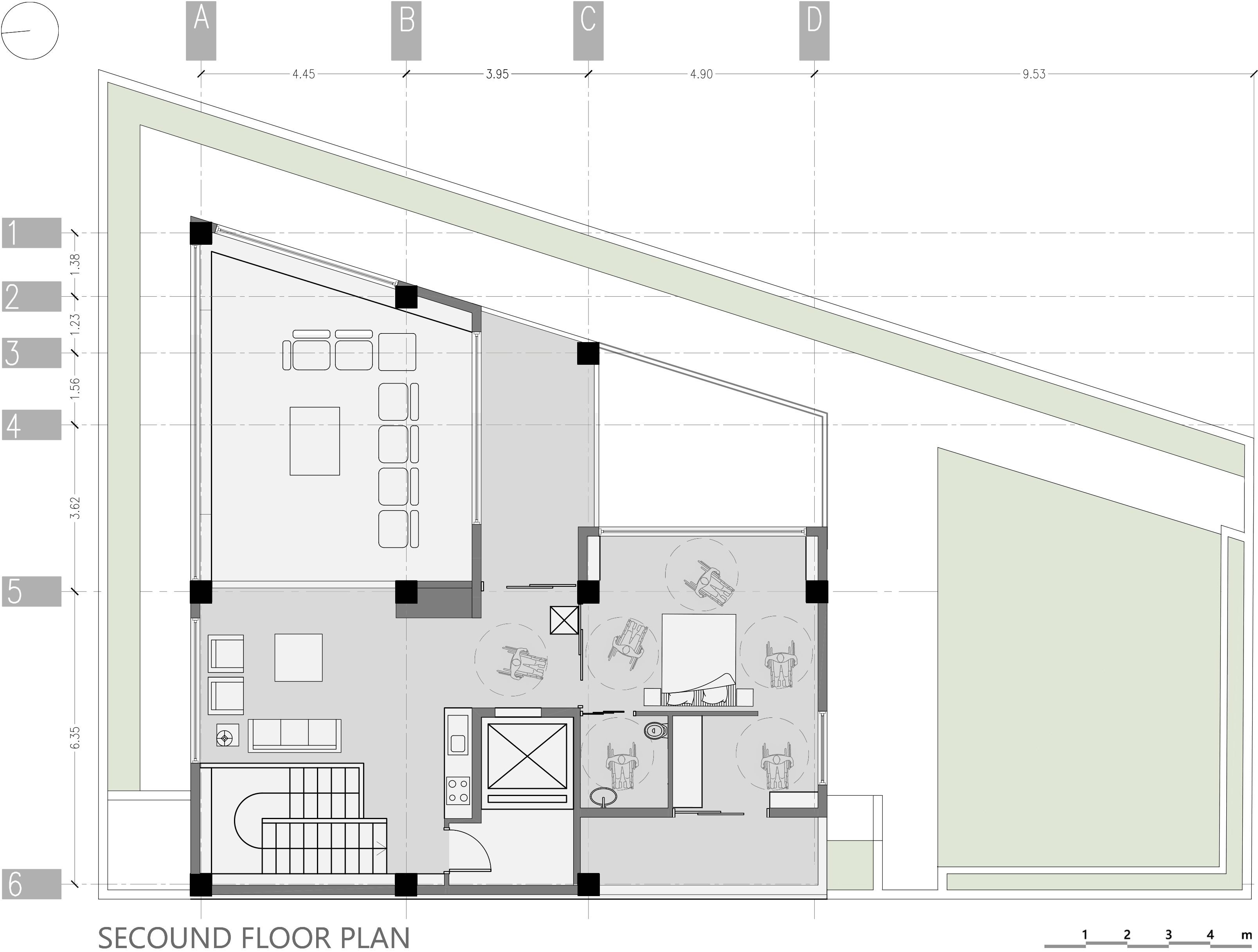 second floor plan, two homes & one green void